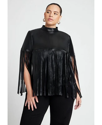 Eloquii Women's Faux Leather Fringe Cape