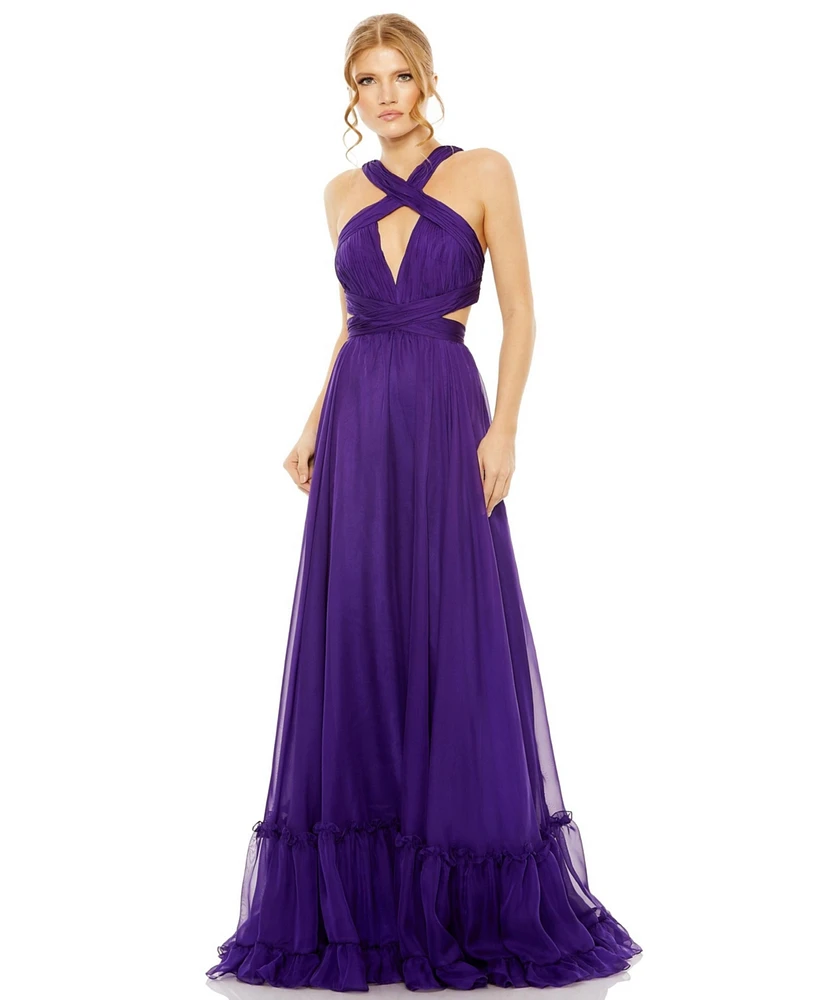 Mac Duggal Women's Halter Neck Keyhole Cut-Out Gown