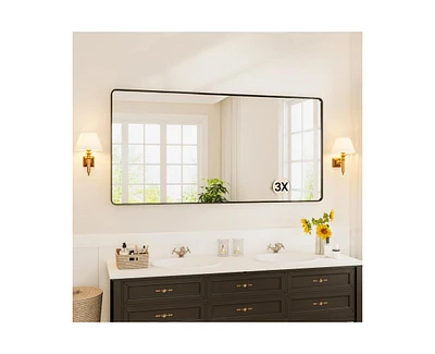 gaomon Black Metal Framed Bathroom Mirror for Over Sink 72 36" Vanity Rounded Rectangle Wall Mirror with 3X Magnifying Gass Wall Mounted Home Decor (H