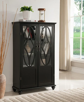 Kings Brand Furniture Halswelle 2-Door Black Curio Bookcase Cabinet with Glass Doors