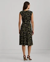 Lauren Ralph Women's Floral Belted Bubble Crepe Dress