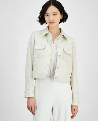 Tahari Asl Women's Cropped Button-Front Tweed Jacket