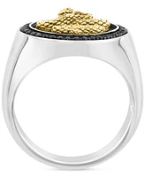 Effy Men's Black Spinel Cobra Round Disc Ring (3/8 ct. t.w) in Sterling Silver, 14k Gold-Plate, & Black Rhodium-Plate