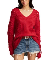 Lucky Brand Women's V-Neck Pointelle Cable Pullover