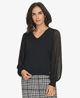 Calvin Klein Women's V-Neck Mixed-Media Top