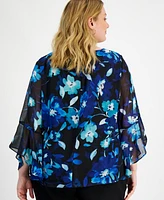 Kasper Plus Floral Ruffled 3/4-Sleeve Top