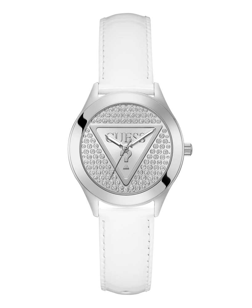 Guess Women's Analog White Genuine Leather Watch 34mm