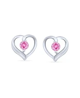 Bling Jewelry Pink Solitaire Cubic Zirconia Open Heart Stud Earrings .925 Sterling Silver