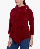 Ruby Rd. Petite Split Cowl Neck Chenille Jacquard Knit Top