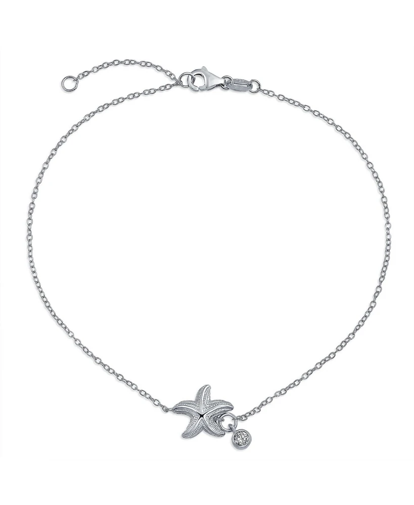 Bling Jewelry Nautical Cubic Zirconia Accent Dangling Starfish Anklet Ankle Bracelet Sterling Silver 9-10 Inch