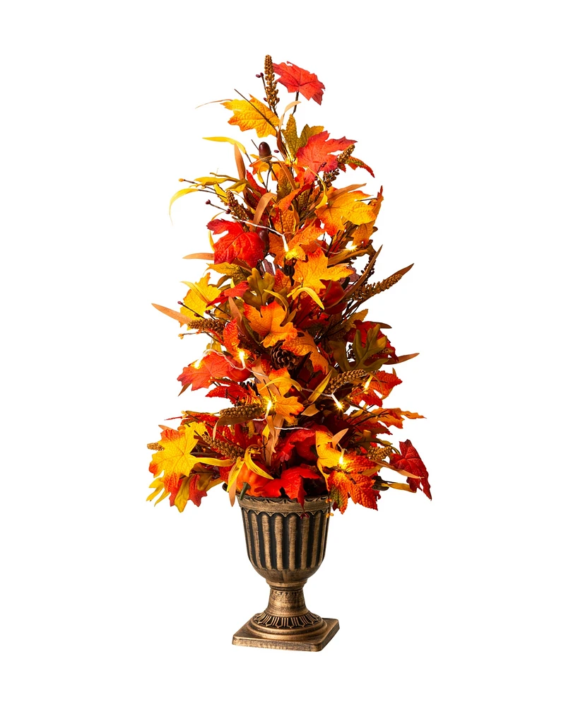 Glitzhome 36"H Fall Lighted Maple Leaves Urn Potted Porch Tree, 20 Warm Lights with Timer