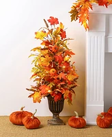 Glitzhome 36"H Fall Lighted Maple Leaves Urn Potted Porch Tree, 20 Warm Lights with Timer