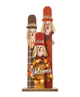 Glitzhome 36.25"H Lighted Wooden Scarecrow Family Porch Decor Wreath, With Timer