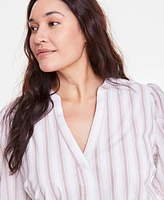 On 34th Trendy Plus Cotton Striped Tie-Waist Shirtdress, Exclusively at Macy's