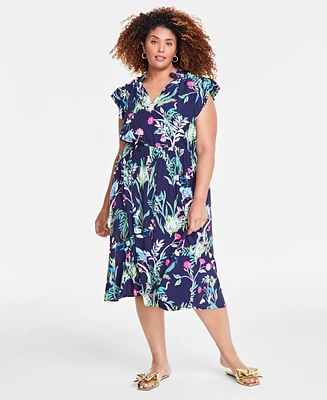 On 34th Trendy Plus Flutter-Sleeve Midi Dress, Exclusively at Macy's