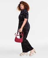 On 34th Trendy Plus Velvet Belted Short-Sleeve Jumpsuit, Exclusively at Macy's