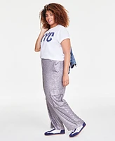 On 34th Trendy Plus Size Sequin Straight-Leg Cargo Pants, Exclusively at Macy's