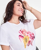 On 34th Trendy Plus Warped Flowers Graphic-Print Tee, Exclusively at Macy's