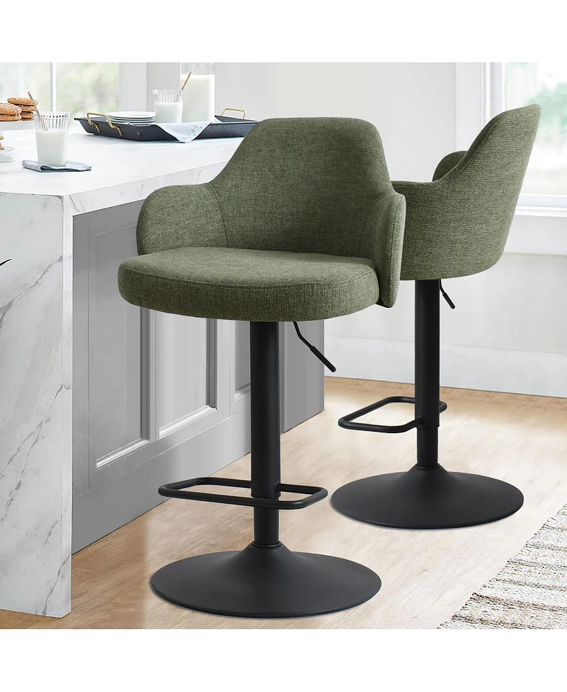 Set Of 2 Armrest Upholstered 360° Swivel Adjustable Barstool With Black Legs-Maison Boucle