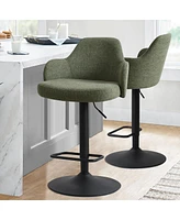 Set Of 2 Armrest Upholstered 360° Swivel Adjustable Barstool With Black Legs-Maison Boucle