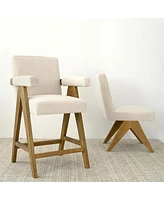 Maison Boucle 25" Upholstered Counter Stools With Upside Down "V" Shape Solid Wood Legs-Maison