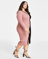 Nina Parker Trendy Plus Ribbed Button-Front Dress