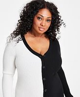 Nina Parker Trendy Plus Ribbed Button-Front Dress