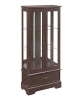 Streamdale Furniture Lighted Glass Curio Cabinet, Adjustable Shelves, 2 Doors, Drawer, Bulb, Cherry