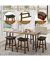 Woven Saddle Stools Set of 2 25.5'' Faux Pu Leather Counter Height Kitchen Stool