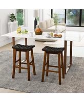 Costway Woven Saddle Stools Set of 2 31'' Faux Pu Leather Bar Height Kitchen Stool