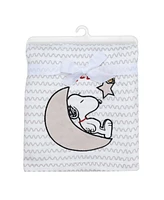 Bedtime Originals Snoopy Love Soft White/Taupe Fleece Baby Blanket w/ Applique