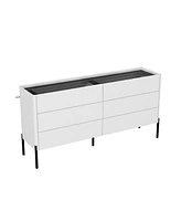 Homsee White Wood 6-Drawer Cabinet With Glass Top, Metal Legs