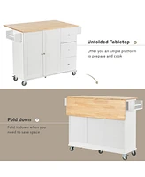 Slickblue Rolling Mobile Kitchen Island Solid Wood Top with Locking Wheels, 52.7-Inch Width, Storage Cabinet