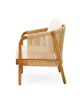 4-Pieces Acacia Wood Patio Furniture Set, Outdoor Furniture With Coffee Table, Patio Conversation Set Deep Seating With Soft Cushion, Porch Chairs For