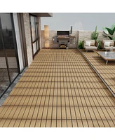 Patio Floor Tiles Pack of 11 Wpc Wood-Plastic Composite Patio Deck Tiles Diy Interlocking Decking Tiles, Quick Deck Floor Tile, Court Tile, Water Resi
