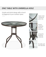 6 Piece Patio Dining Set for 4 with Umbrella, Outdoor Table and Chairs with 4 Folding Dining Chairs & Round Glass Table for Garden, Backyard and Pools