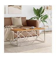 vidaXL Coffee Table Stainless Steel and Solid Wood Acacia