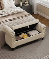 64.5" Bed Bench for Bed Room Nails Tufted Chaise of Lounge with Storage Velvet Upholstery Beige