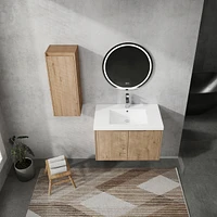 30" Wall-Mounted Bathroom Vanity With Sink and Side Cabinet, Soft Close Doors
