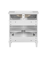 30-inch bathroom vanity with ceramic basin, soft close door and adjustable shelves