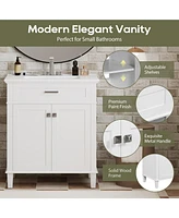30-inch bathroom vanity with ceramic basin, soft close door and adjustable shelves
