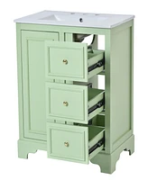 Simplie Fun 30-Inch bathroom vanity cabinet with ceramic basin, 3 drawers and adjustable shelves