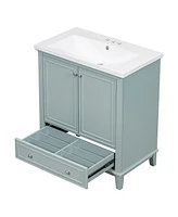 30" Black Bathroom Vanity Combo: Sink, Cabinet, Doors, Drawer