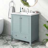 30" Black Bathroom Vanity Combo: Sink, Cabinet, Doors, Drawer