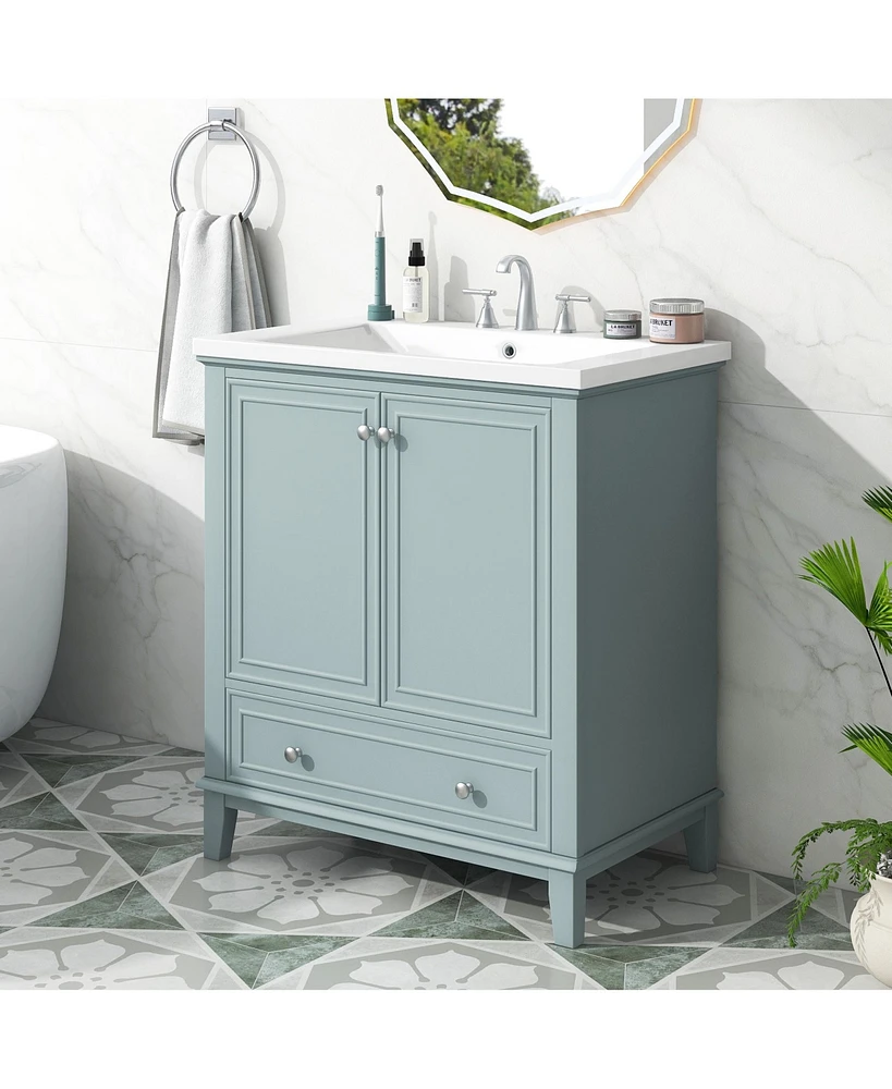 30" Black Bathroom Vanity Combo: Sink, Cabinet, Doors, Drawer