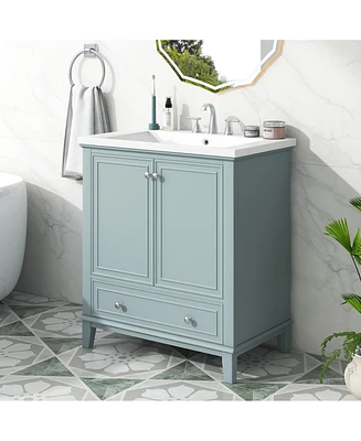 30" Black Bathroom Vanity Combo: Sink, Cabinet, Doors, Drawer