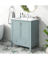 30" Black Bathroom Vanity Combo: Sink, Cabinet, Doors, Drawer