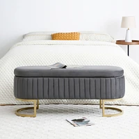 Streamdale Furniture Storage Bench Bedroom Bench, Velvet Oval Upholstered End of Bed Bench with Golden Metal Legs,50" Modern Storage Ottoman Bench for