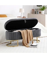 Simplie Fun Storage Bench Bedroom Bench, Velvet Oval Upholstered End of Bed Bench with Golden Metal Legs,50" Modern Storage Ottoman Bench for Bedroom,