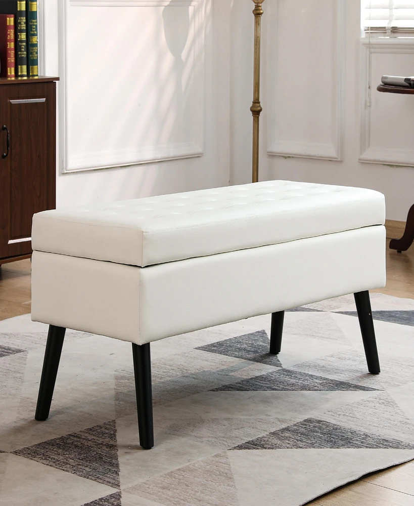 Simplie Fun Storage Bench with Storage Bench for Bedroom End of Bed Bench Foot of Bed Bench Entryway Bench Storage Ottoman Bench 43.3" W x 17.7" White